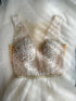 Sleeveless floral pearl wedding dress Bridal gown deep neckline